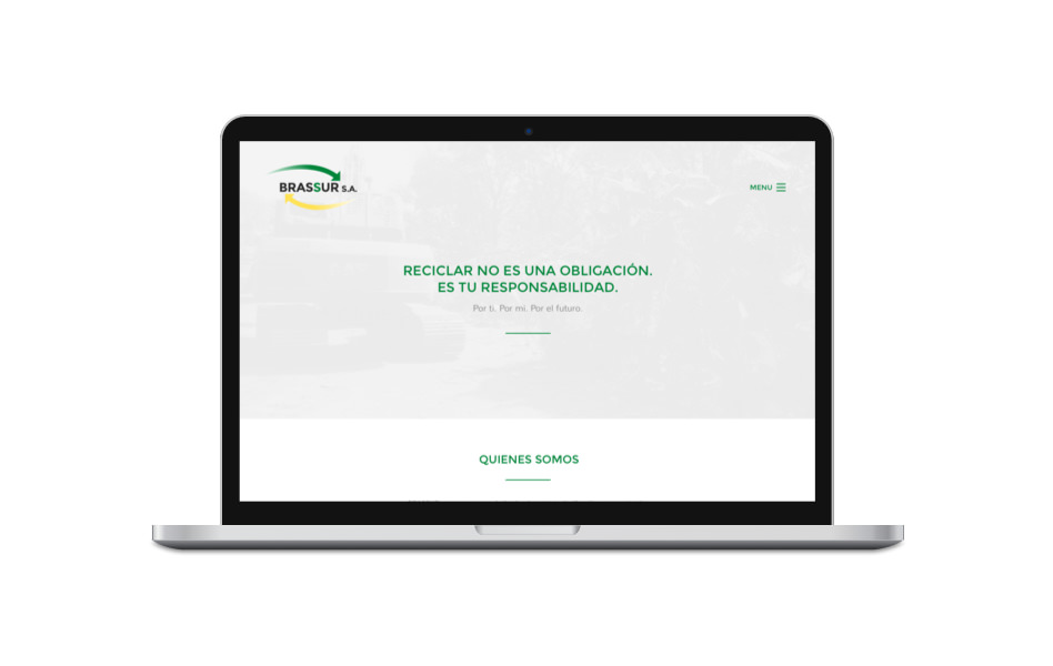 Brassur S.A. website shown on laptop — minimalist green-accented redesign